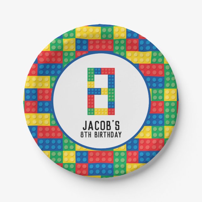 Building Blocks 8th Birthday Paper Plates (Front)