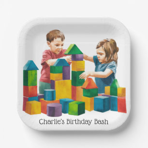 Building Blocks at the Birthday Bash Paper Plate