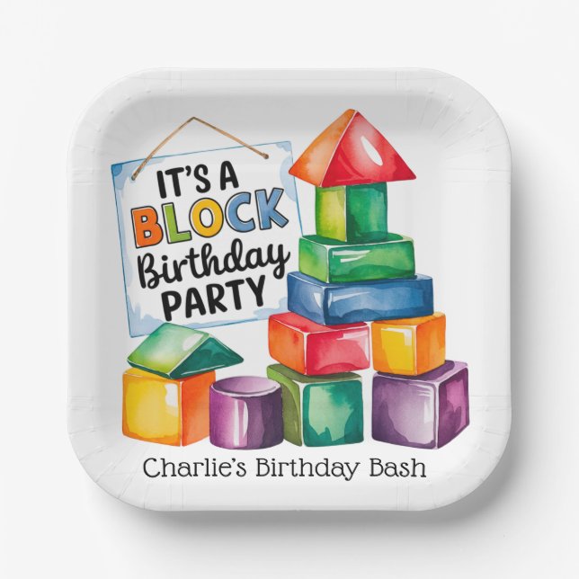 Building Blocks at the Birthday Bash Paper Plate (Front)