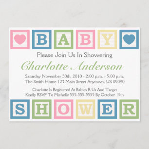 Building Blocks Baby Shower Invitiations (Green) Invitation