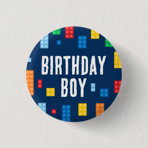 Building Blocks Birthday Boy 1 Inch Round Button