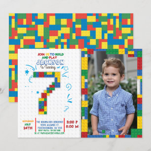 Building Blocks Birthday Bricks 7 years Invitation