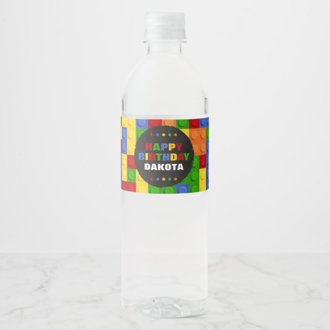 Building Blocks Birthday Bricks Water Bottle Label (Front)