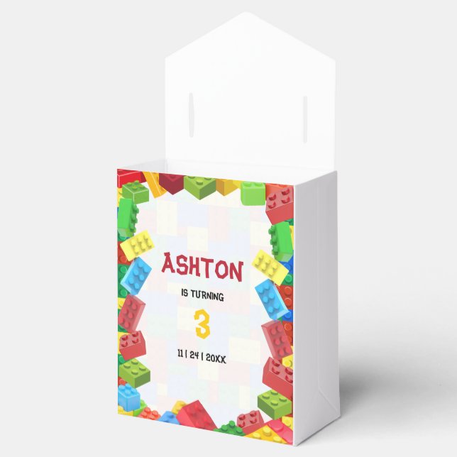Building Blocks Birthday Invitation, Boys Birthday Favor Box (Opened)