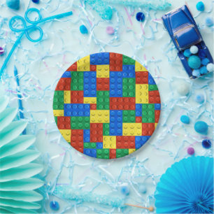Building Blocks Birthday Invitation, Boys Birthday Paper Plate