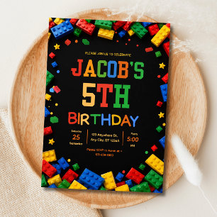 Building Blocks Birthday Party Colourful Bricks Invitation