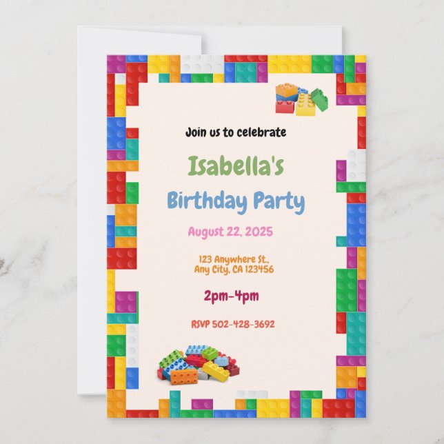 Building Blocks Birthday Party Invitation (Front)