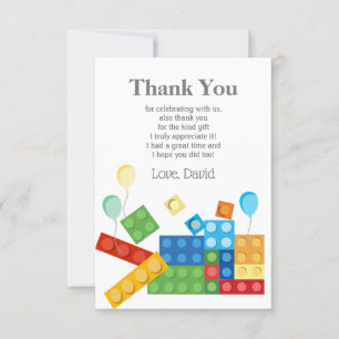 building blocks, block, toy brick thank you card
