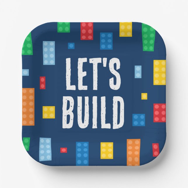 Building Blocks Boy Birthday Paper Plate (Front)