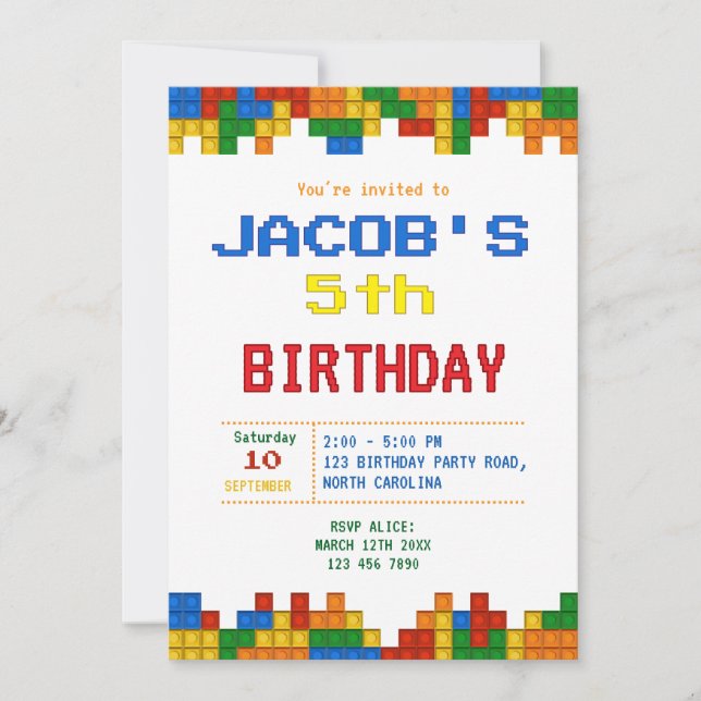 Building Blocks Boy Birthday party Invitation (Front)