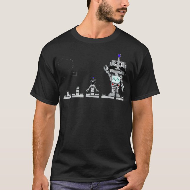 Building Blocks Brick Robot with Moustache Robotic T-Shirt (Front)