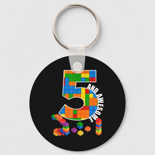 Building Blocks Bricks 5 Year Old Awesome Birthday Keychain (Front)