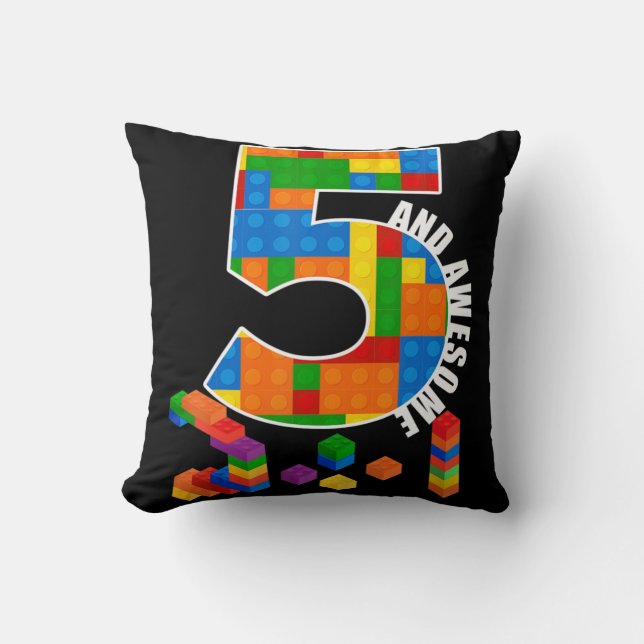 Building Blocks Bricks 5 Year Old Awesome Birthday Throw Pillow (Front)