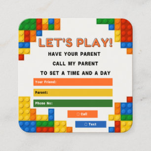 Building Blocks Kids Play Date Calling Cards