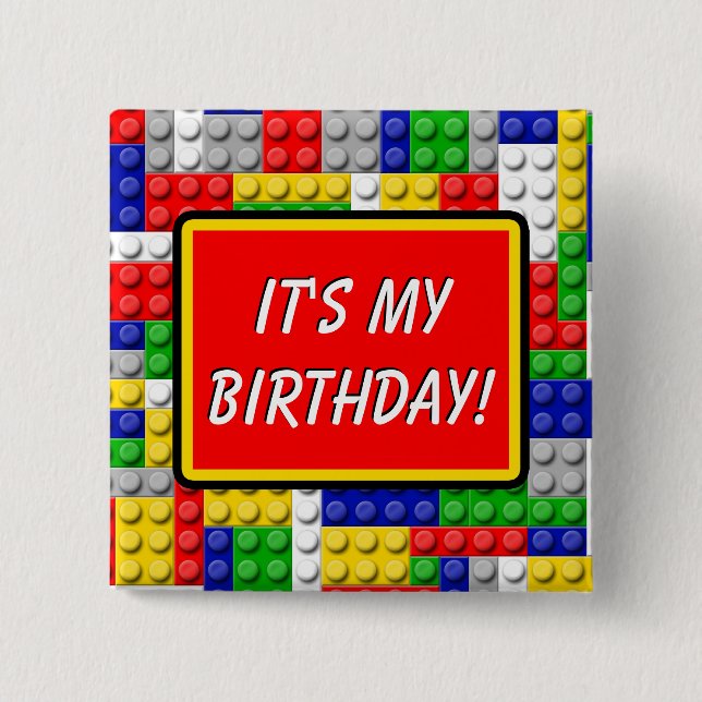 Building Blocks Primary Birthday Party Boy 2 Inch Square Button (Front)