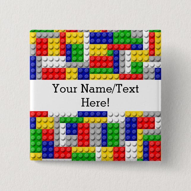 Building Blocks Primary Colour Boy's Birthday/Part 2 Inch Square Button (Front)