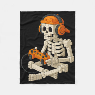Building Brick Skeleton Video Gaming Halloween Cos Fleece Blanket