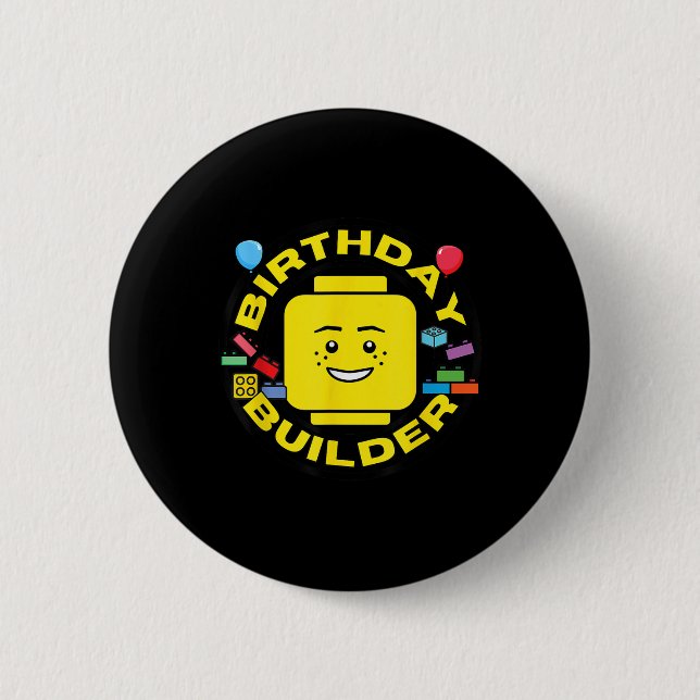 Building Bricks Birthday Builder Blocks Figure  2 Inch Round Button (Front)