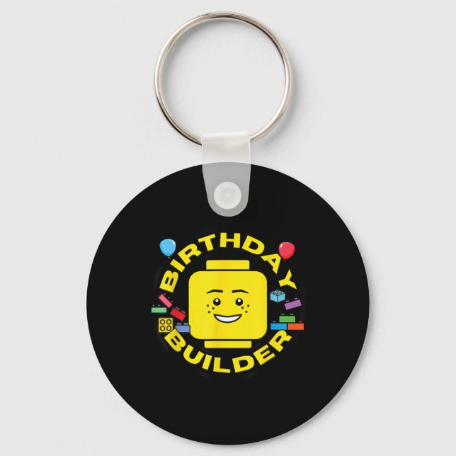 Building Bricks Birthday Builder Blocks Figure  Keychain (Front)
