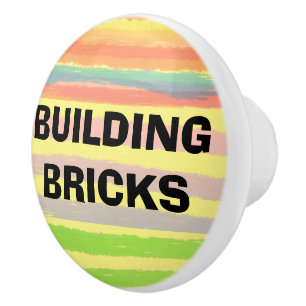 Building Bricks Blue Orange Green Stripes Ceramic Knob