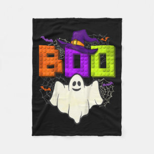 Building Bricks Boo Halloween Ghost Witch Group Bo Fleece Blanket