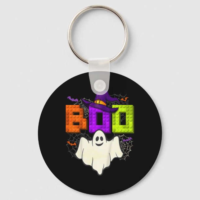 Building Bricks Boo Halloween Ghost Witch Group Bo Keychain (Front)