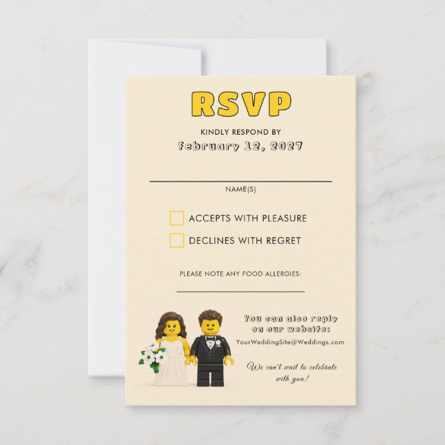 Building Bricks Classic Toy Blocks Wedding RSVP Card (Front)