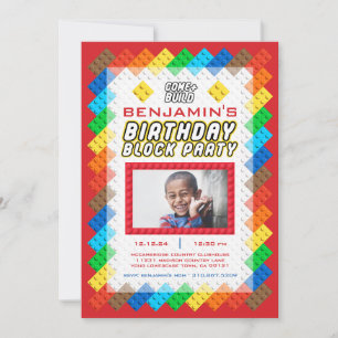 Building Bricks Construction Toy Zig-Zag Birthday  Invitation