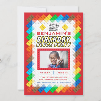 Building Bricks Construction Toy Zig-Zag Birthday Invitation