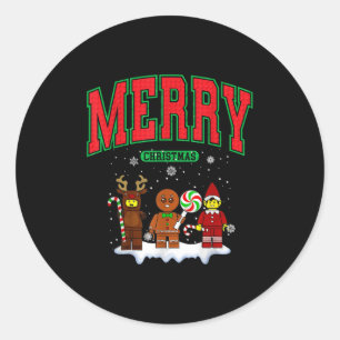 Building Bricks Merry Christmas Figures Family Mat Classic Round Sticker