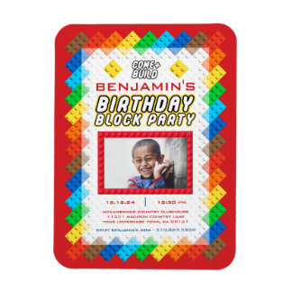 Building Bricks Toy Birthday Invitation Magnet