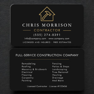 Building Construction Black Gold Professional Business Card