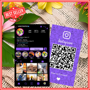 Building Construction Instagram Purple   QR Code Business Card