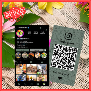 Building Construction Instagram Sage Green QR Code Business Card