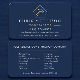 Building Construction Navy Blue Gold Professional Business Card
