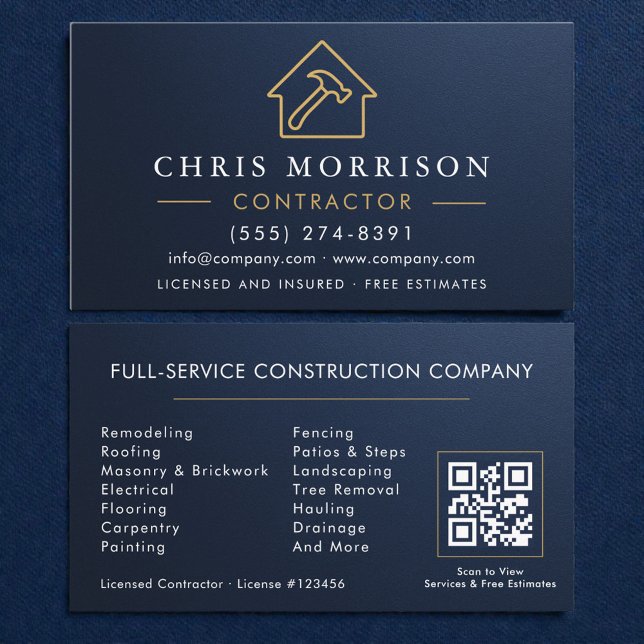 Building Construction Navy Blue Metal Business Card (Creator Uploaded)