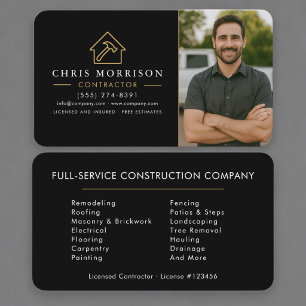  Building Construction Photo Black Gold  Business Card