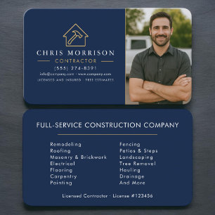Building Construction Photo Navy Blue Gold   Business Card