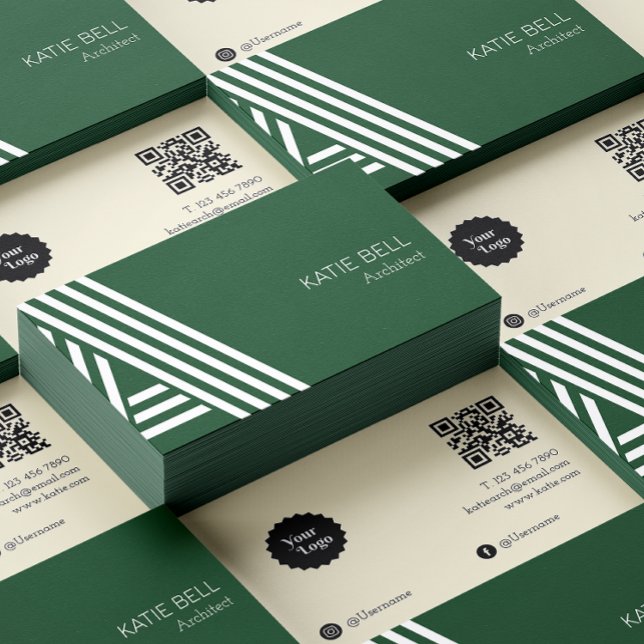 Building Contractor Instagram Follow Us Dark Green Business Card (Architect Add Your Logo Qr Code Dark Green Business Card)