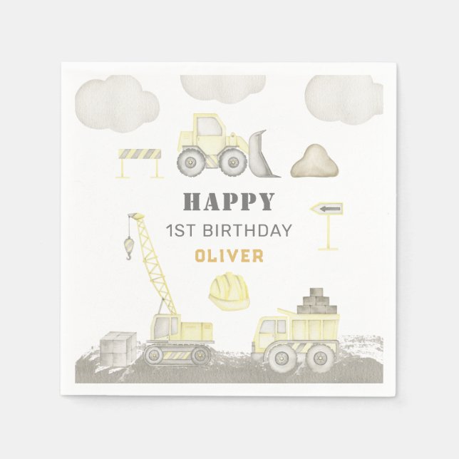 Building Fun Construction Kids 1st Birthday Party Napkin (Front)