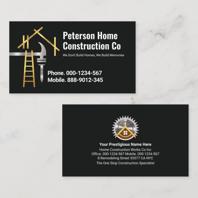 Building Home Frame Construction Business Card (Front/Back)