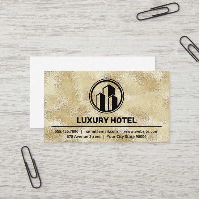 Building Icon | Gold Foil Shimmer Business Card (Front/Back In Situ)