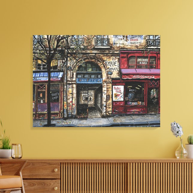 Building in Paris Watercolor Unique Canvas Print (Insitu(LivingRoom))
