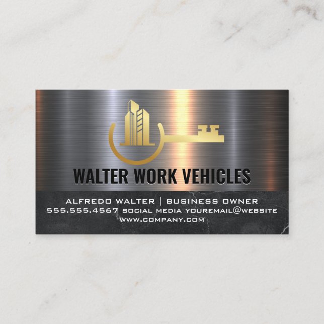 Building Key Logo | Metallic Business Card (Front)