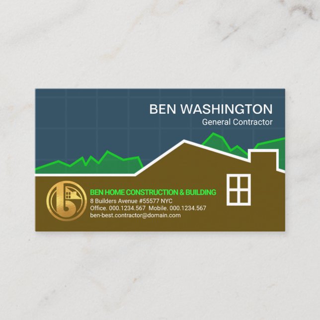 Building Landscape Grid Lines Construction  Business Card (Front)