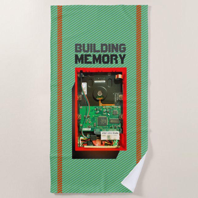 Building Memory geek hard drive with Custom Text Beach Towel (Front)