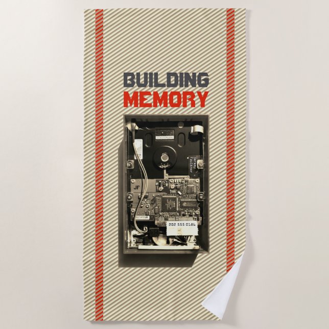 Building Memory geek hard drive with Custom Text Beach Towel (Front)
