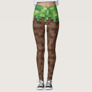 Building Mining Video Game Pixelated Grass Dirt Leggings