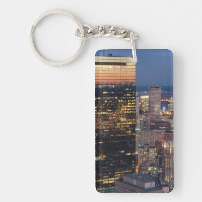 Building of Boston with light trails on road Keychain (Front)