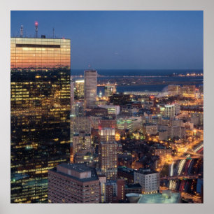 Building of Boston with light trails on road Poster